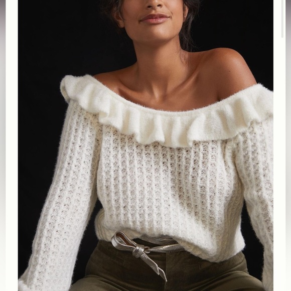Anthropologie Sweaters - Anthropologie Ruffled Boat Neck Knit Sweater